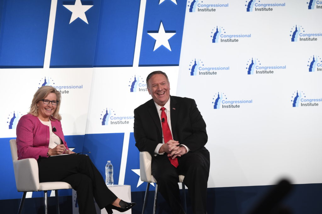 Rep. Liz Cheney and Secretary of State Mike Pompeo at 2019 House Republican Member Retreat
