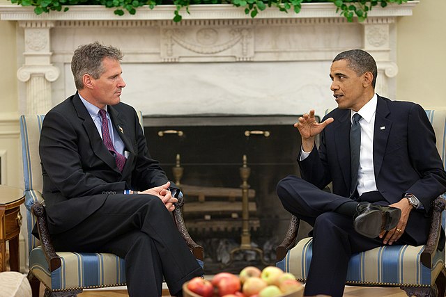 Senator Scott Brown talks with President Barack Obama